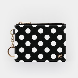 Cartera con llavero de lunares blancos y negros, tarjetero con llavero con protección RFID, bolso de mano, monedero, cartera con llavero RFID, regalo para ella