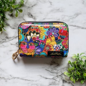 Cartera con cremallera Laurel Burch Laurel's Garden, tarjetero con cremallera y protección RFID, cartera de piel vegana con 11 bolsillos, cartera con estampado floral brillante para ella.