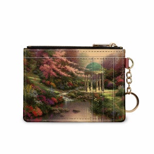 Thomas Kinkade Pools of Serenity Keychain Wallet, RFID Protection Keychain Card Holder, Clutch Purse, Coin Purse, Vegan Leather Wallet