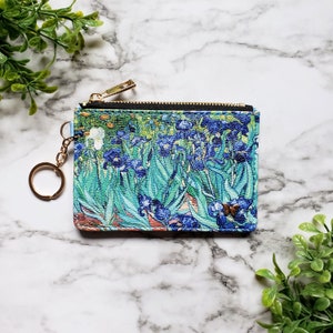 Llavero con Iris de Van Gogh, Tarjetero con llavero y protección RFID, Cartera de mano, Monedero, Cartera de arte clásico, Cartera con flores de iris