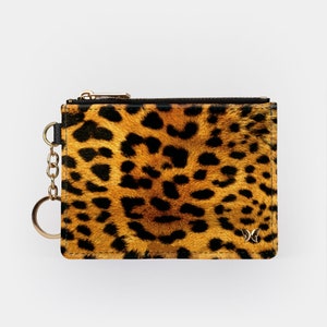 Leopard Print Keychain Wallet, RFID Protection Keychain Card Holder, Clutch Purse, Coin Purse, Animal Print RFID Keyring Wallet Gift for Her