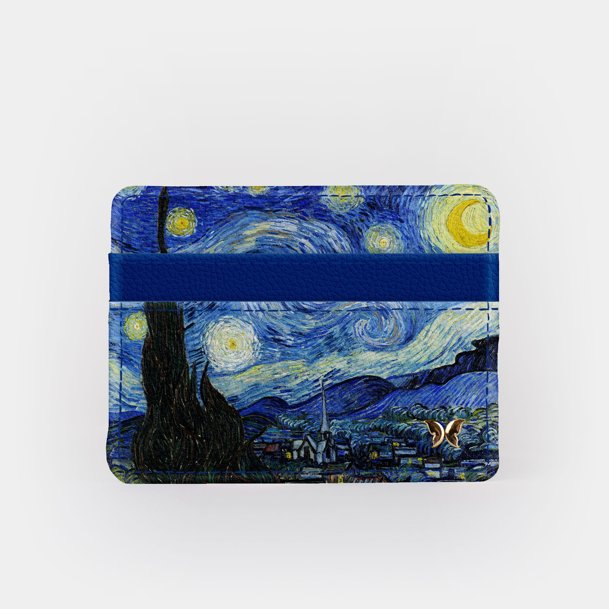 ANNAMISSI RFID Credit Card Holder Small Leather Zipper Card Case Wallet for  Women Keychain Van Gogh (Van Gogh Almond Blossom)