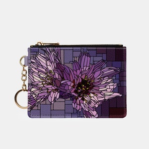 Art Glass Cupid&#39;s Dart Keychain Wallet, RFID Protection Keyring Card Holder, Clutch Purse, Coin Purse, Stained Glass Art Cupids Dart Flower