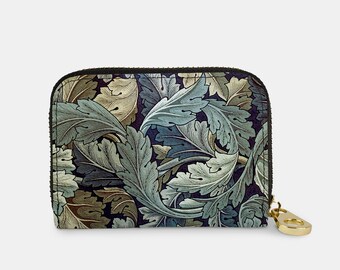 William Morris Acanthus Wallet: RFID Protection Vegan Leather Zip Card Holder