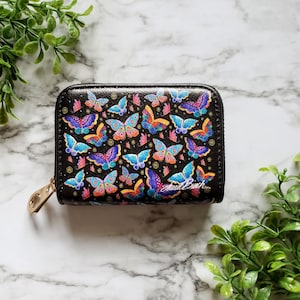 Laurel Burch Mariposas - Cartera con cremallera y protección RFID, tarjetero de piel vegana con 11 bolsillos, tarjetero con cremallera de regalo