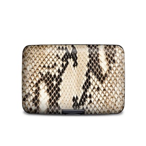 Cartera blindada de piel de serpiente, tarjetero de aluminio con protección RFID, tarjetero metálico resistente con estampado de serpiente, divisor de acordeón de 6 ranuras para tarjetas.