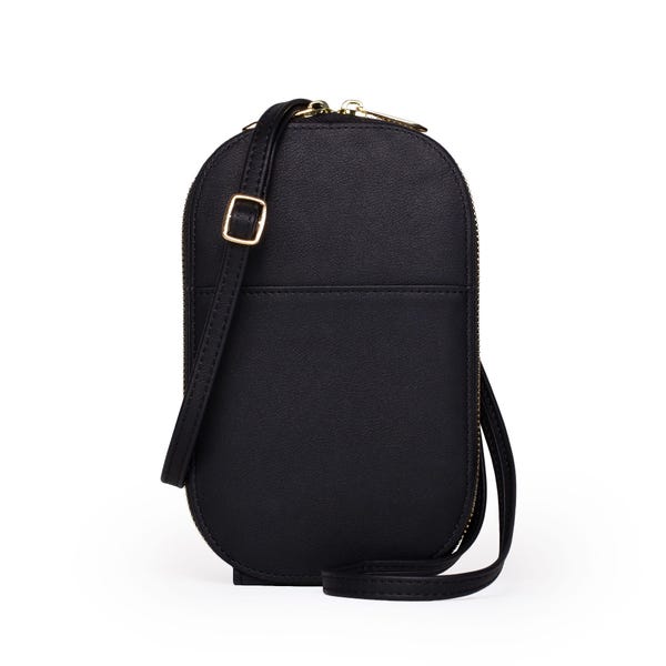 Minimalist Black Vegan Leather Crossbody Bag: Adjustable Strap Phone Purse