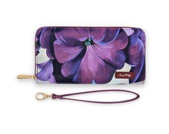 Georgia O'Keeffe Petunia Wristlet Wallet, Vegan Leather Clutch with Removable Strap