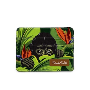 Monedero delgado con diseño de mono Frida Kahlo, billetera RFID, billetera fina de cuero vegano, tarjetero compacto