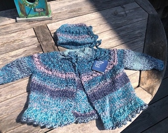 Handknit baby sweater and cap