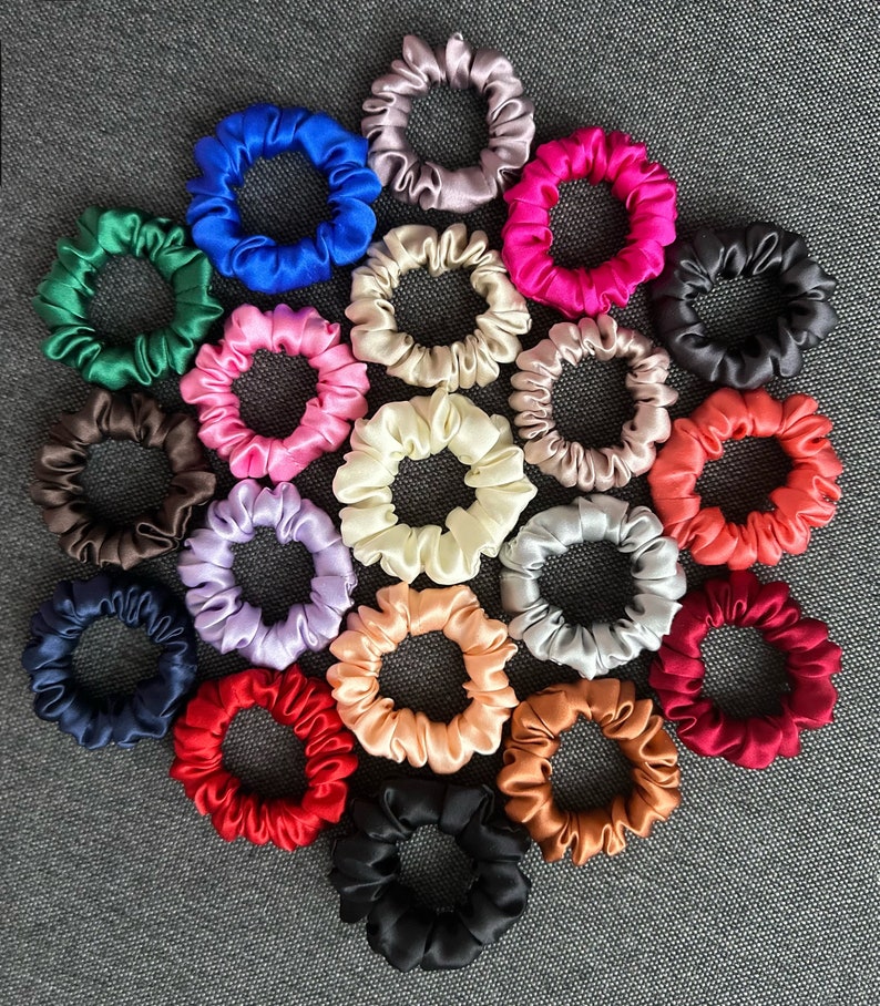 100% Premium silk scrunchies EXTRA MINI size choose your colors by leaving a note bridesmaids birthday teacher gift zdjęcie 1