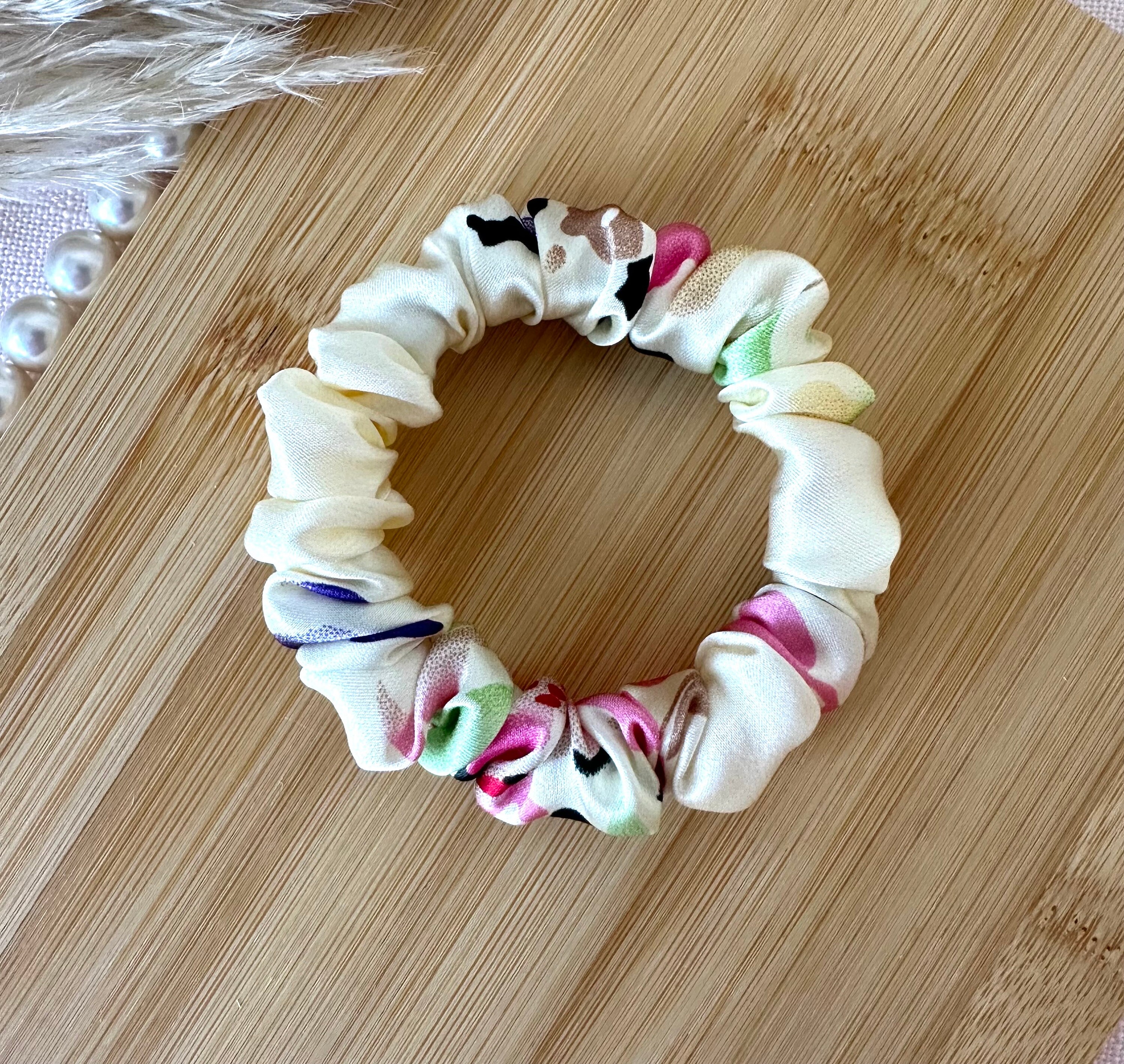 100% Mulberry Silk Scrunchie - Digital Printed Spring Floral (light ...
