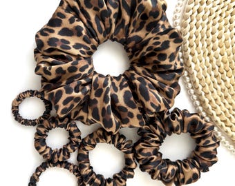 100% mulberry silk scrunchie -  brown leopard | bridesmaid | birthday | teacher | hair accessories | hair tie