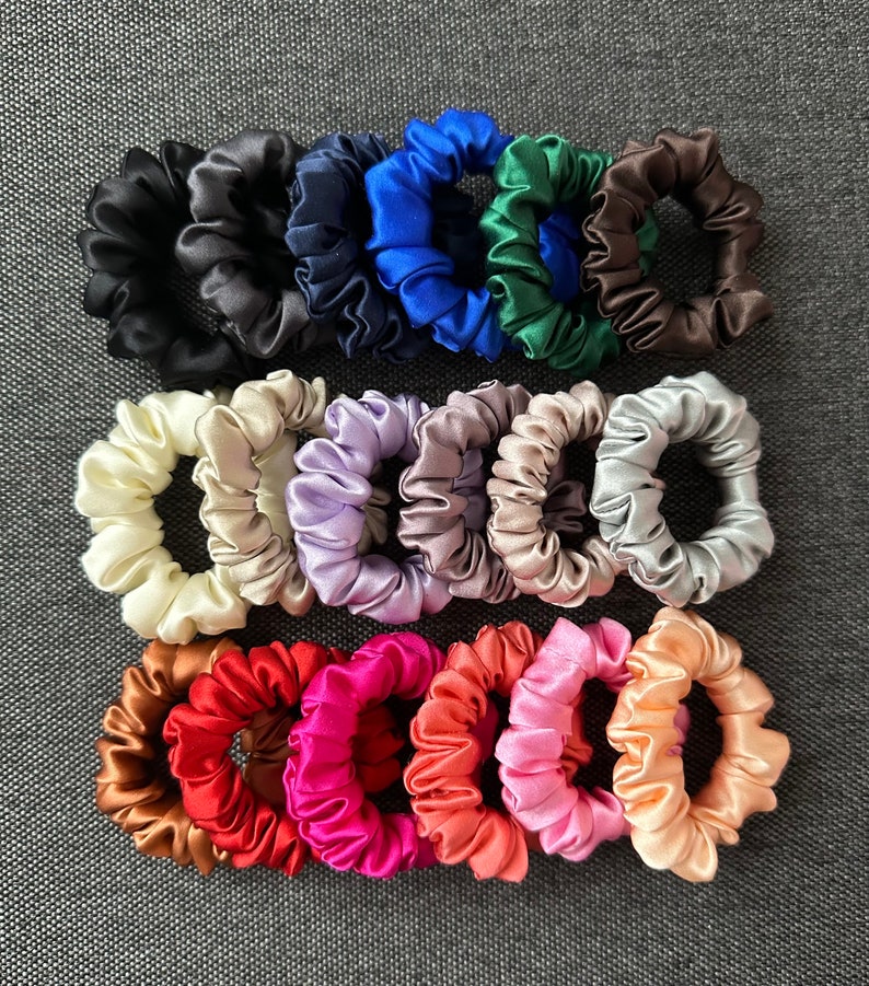 100% Premium silk scrunchies EXTRA MINI size choose your colors by leaving a note bridesmaids birthday teacher gift zdjęcie 2