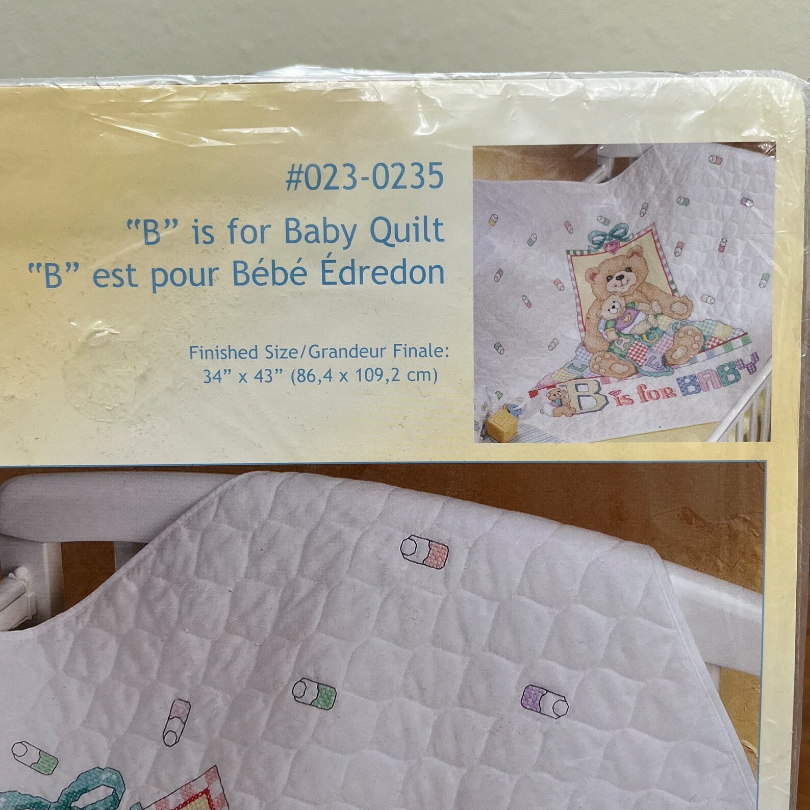 Janlynn B is for Baby Bear Crib Cover Baby Quilt Stamped Cross Stitch ...