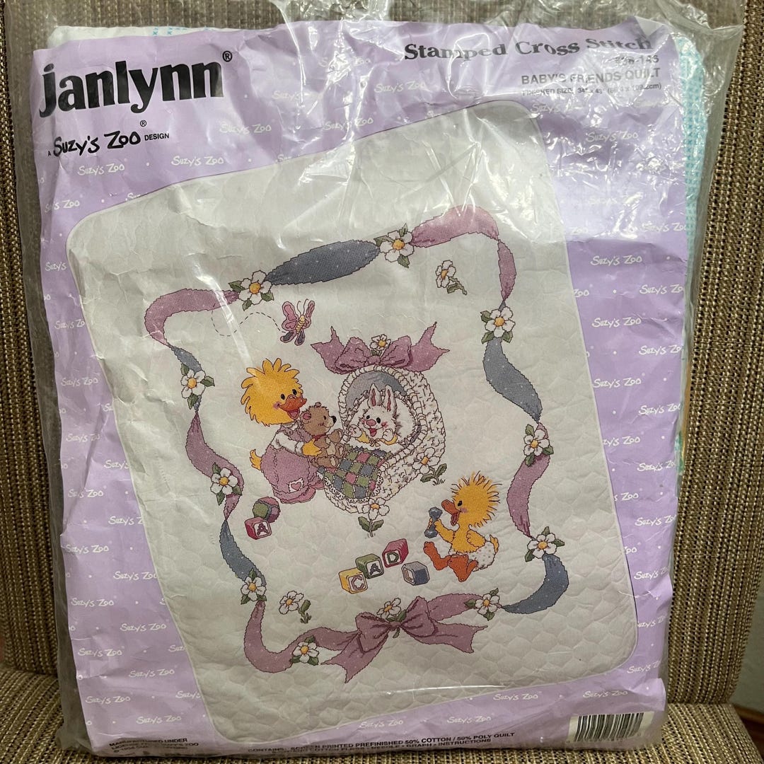 VINTAGE Janlynn Suzy’s Zoo Baby’s Friends Crib Cover Baby Quilt Stamped ...