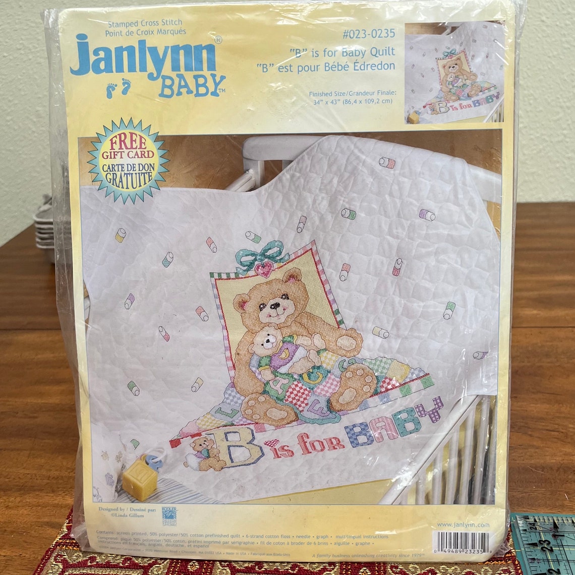 Janlynn B is for Baby Bear Crib Cover Baby Quilt Stamped Cross Stitch ...