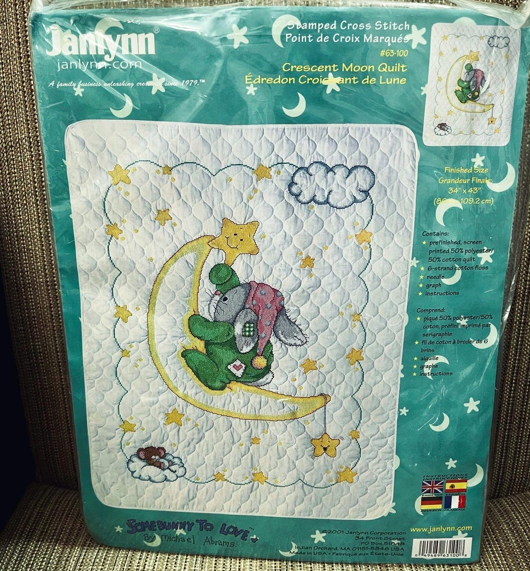Janlynn Crescent Moon Quilt Crib Cover Baby Quilt Stamped Cross Stitch ...