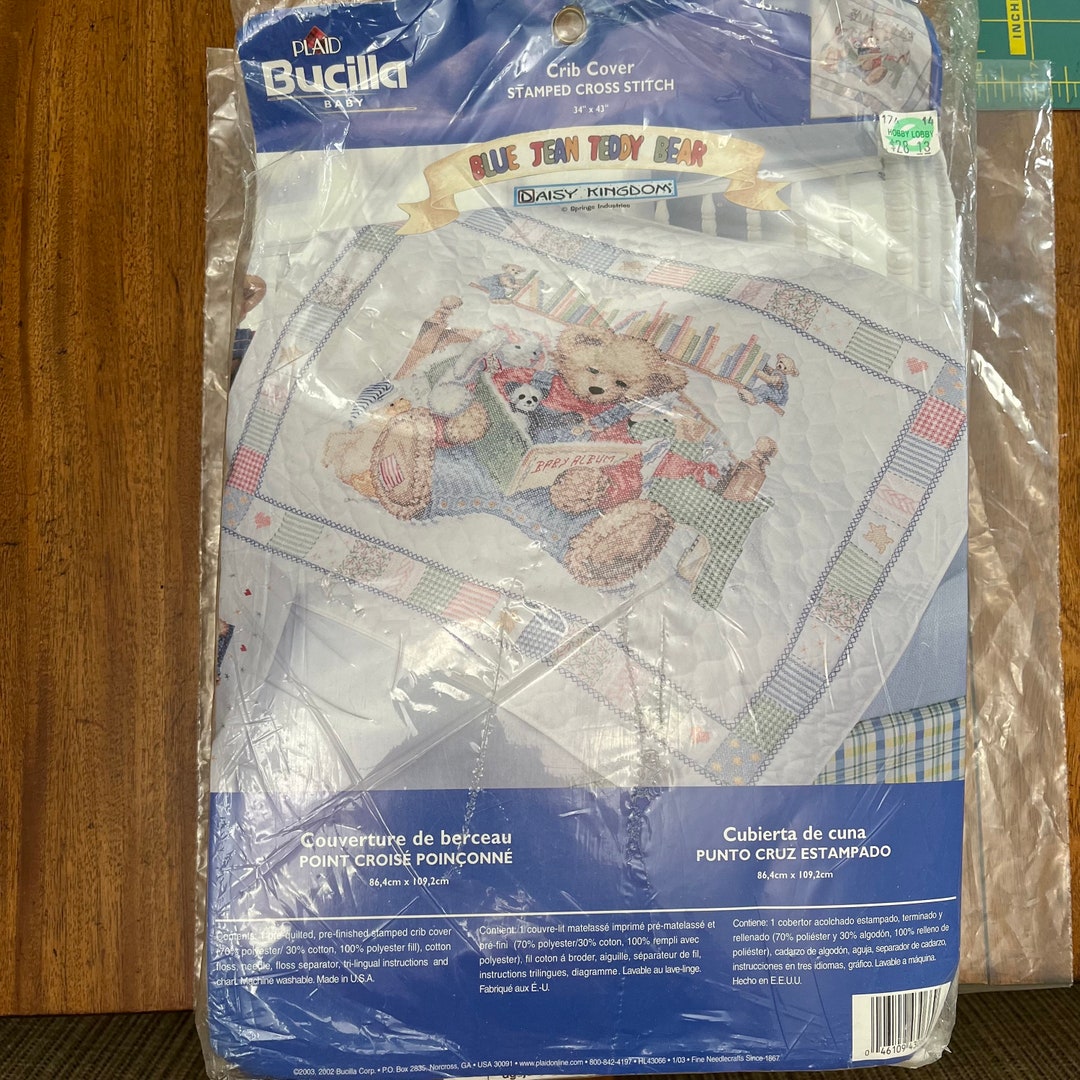 Bucilla Daisy Kingdom Blue Jean Teddy Bear Crib Cover Baby Quilt