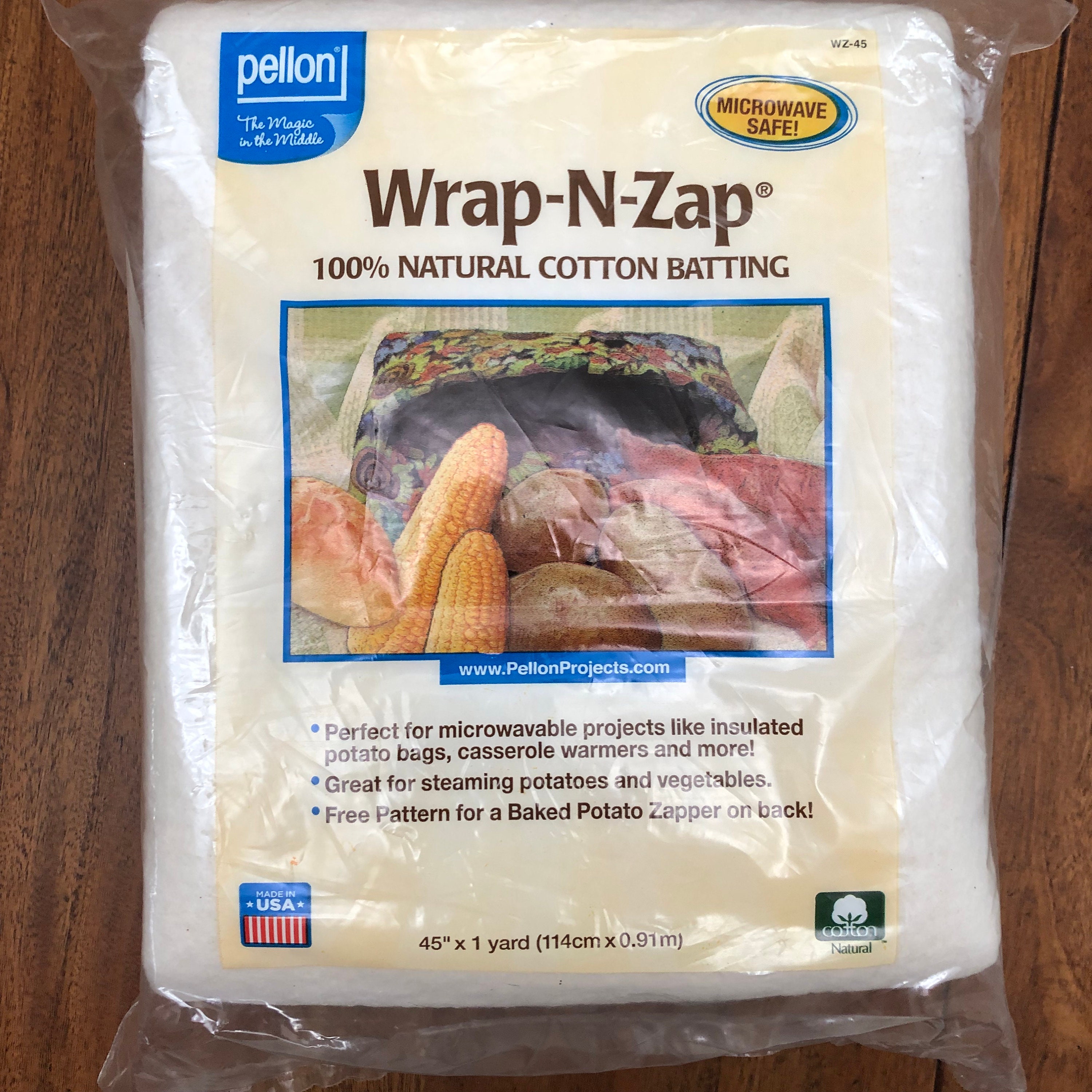 Pellon Wrap-N-Zap 100% Natural Cotton Batting 45 X 1 yard (36) Microwave  Safe