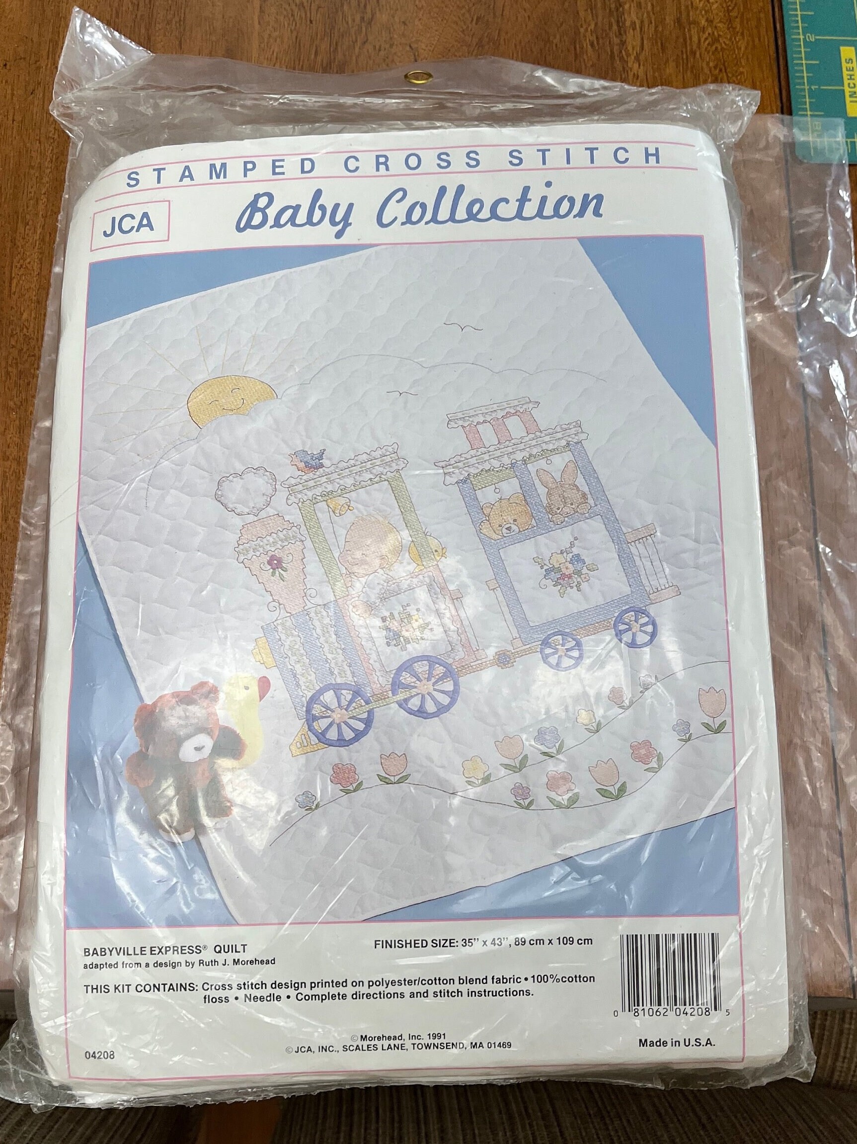 Bucilla Sweet Baby Crib Cover Baby Quilt Stamped Cross Stitch Kit 