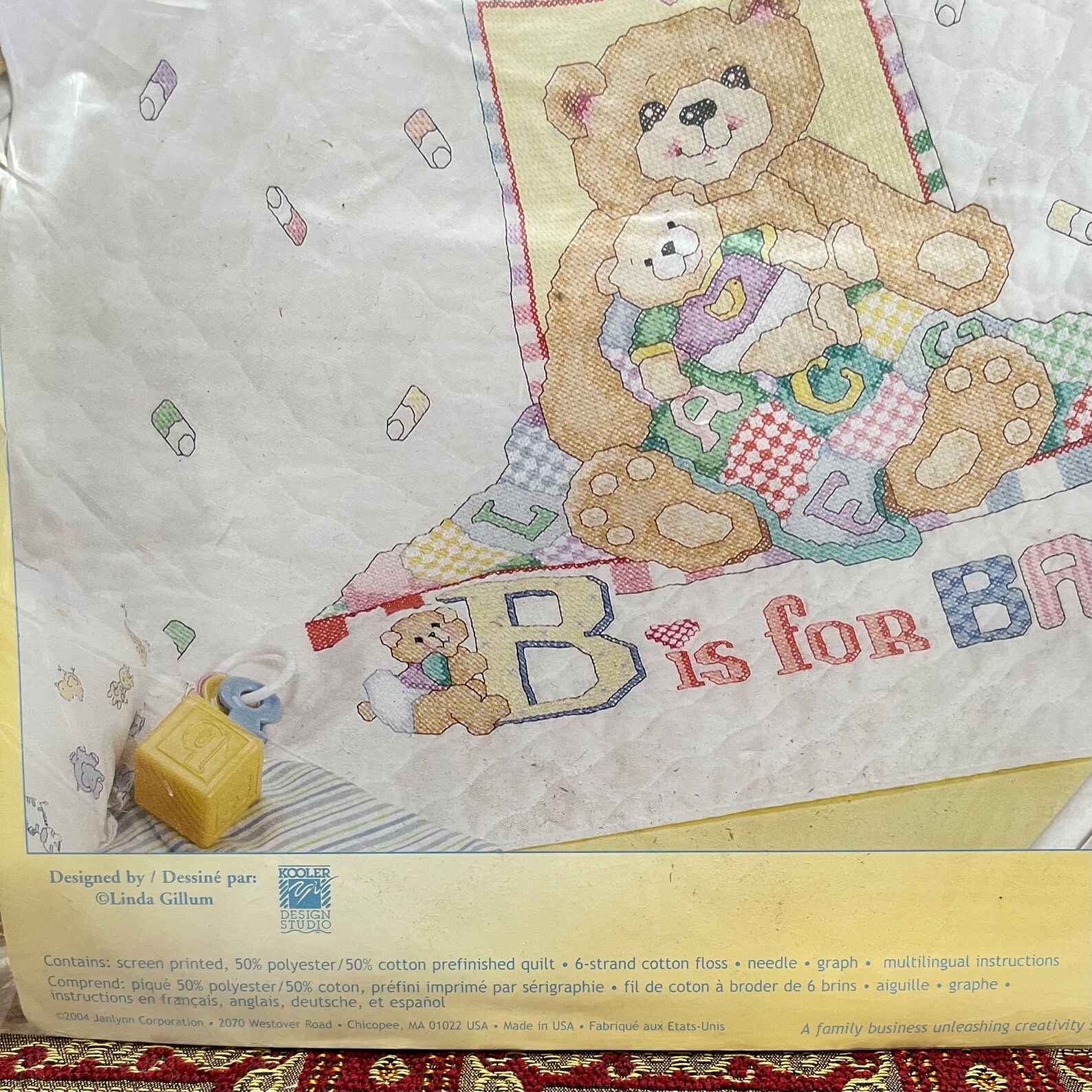 Janlynn B is for Baby Bear Crib Cover Baby Quilt Stamped Cross Stitch ...