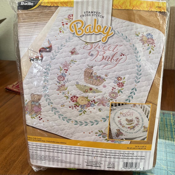 Bucilla Sweet Baby Crib Cover Baby Quilt Stamped Cross Stitch Kit 