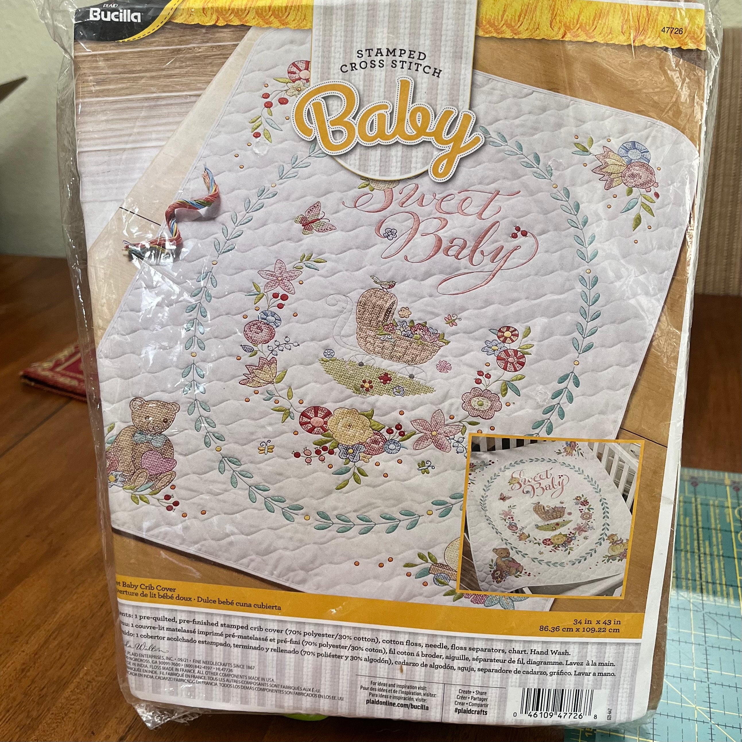Bucilla Sweet Baby Crib Cover Baby Quilt Stamped Cross Stitch Kit