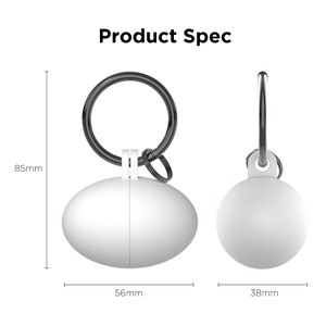 May include: White oval-shaped keychain with a metal ring. The keychain measures 3.5 inches in length and 2.2 inches in width.