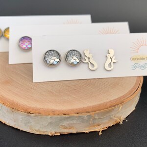 Set of Two Mermaid Scale and Silver Post Hypoallergenic Studs ~ Several Color Options!