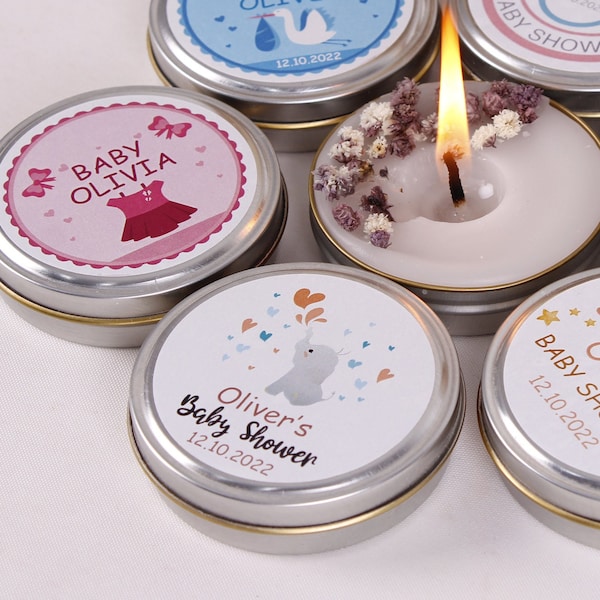 Baby Shower Favors for Guests in Bulk, Cute Mini Box Scented Candle, Mini Baby Shower Candle Gift, Tin Candle Favors, Baptism Candle Favors