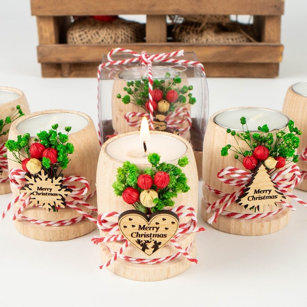 Bulk Christmas Gifts, Christmas Personalized Candle Favors, Christmas Wooden Candle Holders, Happy Holiday Favors, Merry Christmas Noel Xmas