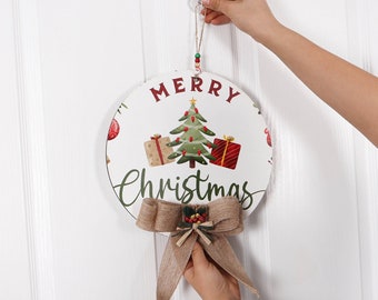 Christmas Door Hanger, Wooden Front Door Hanger Sign, Merry Christmas Door Decoration, Happy Holiday Door Sign, Custom Family Name Sign