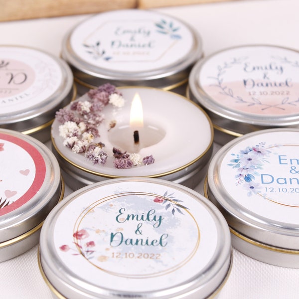 Wedding Favors for Guests in Bulk, Cute Mini Box Scented Candle, Custom Candle Favor, Shower Favor, Mini Baby Shower Gift, Tin Candle Favors