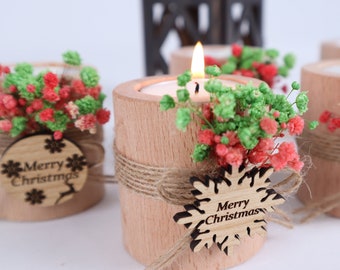 Bulk Christmas Gifts, Christmas Personalized Candle Favor, Christmas Wooden Candle Holder, Happy Holiday Favors,, Merry Christmas