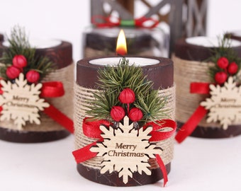 Masse Weihnachtsgeschenke, Weihnachten personalisierte Kerze Favor, Weihnachten Kerzenhalter aus Holz, Happy Holiday Favors, Frohe Weihnachten Mitarbeiter