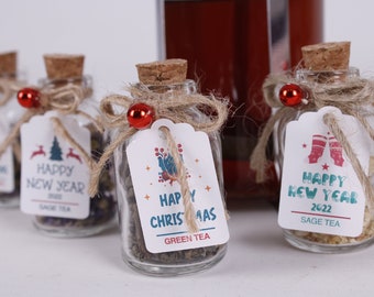 Christmas tea favors for guests bulk gifts, Happy Holiday Favors, Personalized Favors, Wood Favors, Tea Jars, Unique Gift, Thank You Gifts