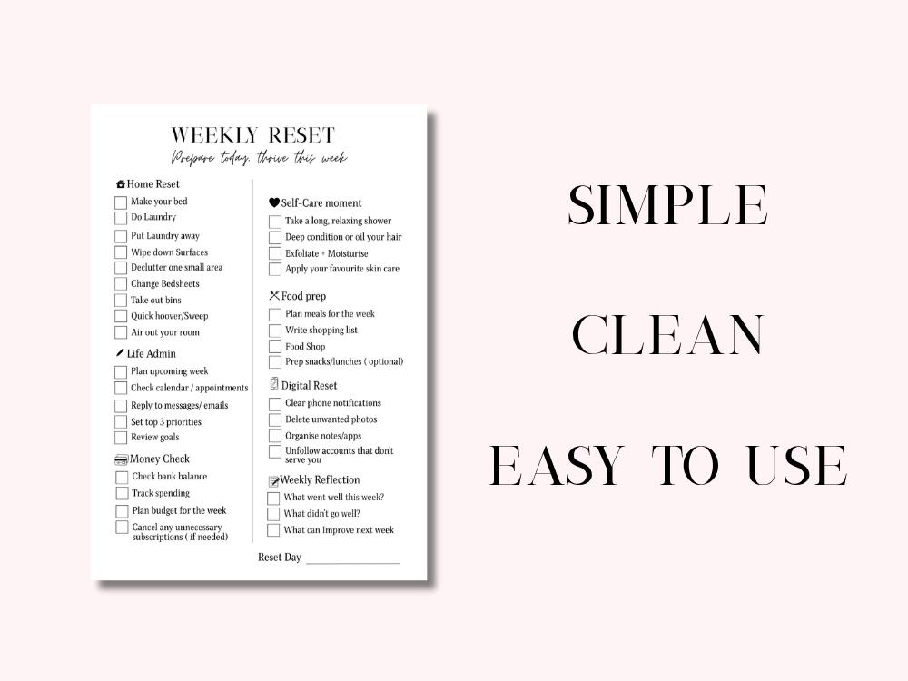 Weekly Reset Checklist Canva Template | Get Your Life Together Reset ...