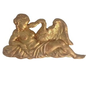 A Magnificent Antique Rare French Hand Crafted Wood Gilded Panel Of Leda And Swan, Α Stunning Carved Wall Architectural Home Decor, 1800&#39;s