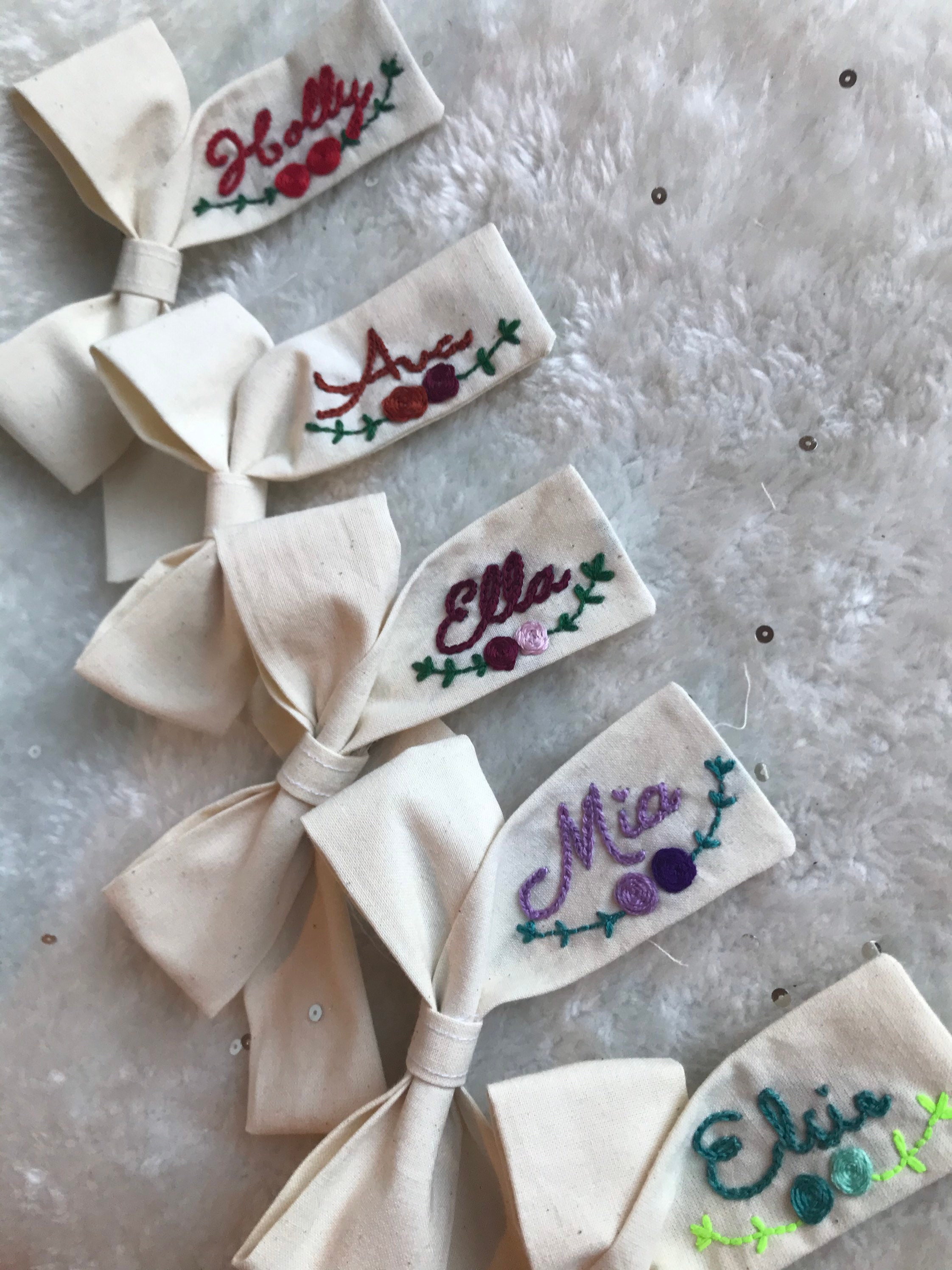 Hand embroidered personalised hair bow clips Etsy