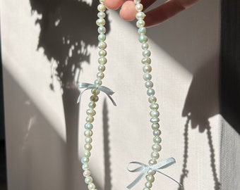 collana con nodo di perle d'acqua dolce in acciaio inossidabile