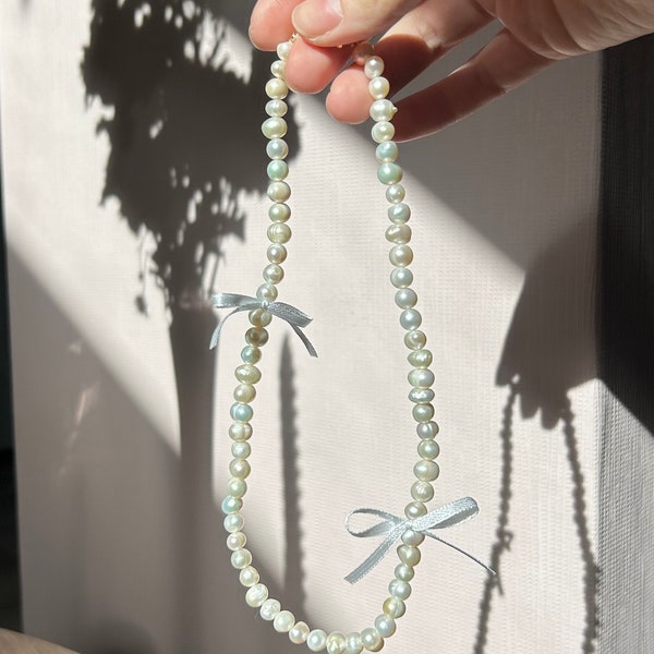 collier nœud perles d’eau douce acier inoxydable