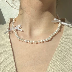 knot necklace freshwater pearls stainless steel image 2