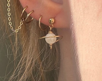 Handcrafted planet earrings made of natural stones and stainless steel