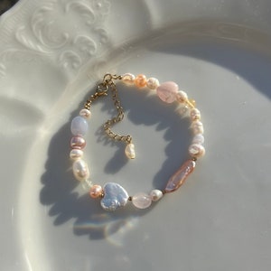 handmade bracelet freshwater pearls gems and stainless steel