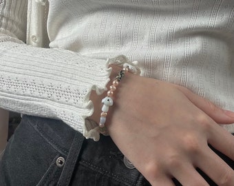 bracelet "autumn jewelry collection" handmade freshwater pearls gems jasper chalcedony aventurine rose quartz and stainless steel