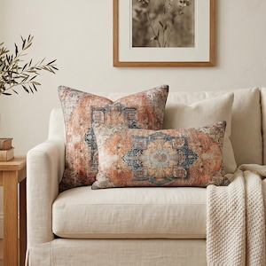 Burnt Orange Kilim Pillow | Vintage Style Cushion | Boho Turkish Decor