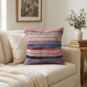 Striped Pillow Cover | Bright Boho Cushion | Eclectic Home Decor