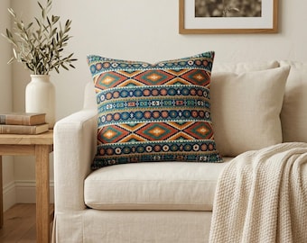Zuidwestelijk kussen | Geometrische Azteekse decoratie | Levendig boho kussen