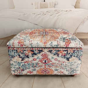 Verborgen opslag, Ottomaanse bank, Boho bank, Opslag salontafel, Middentafel, Duurzaam meubilair, Gestoffeerde bank, Kofferbakbank, ST872